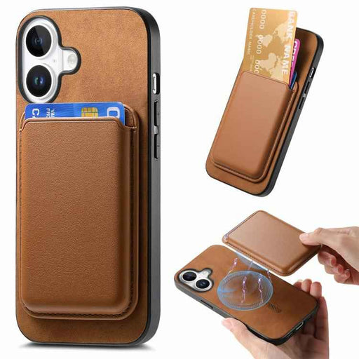 For iPhone 17 Retro Magsafe Card Bag PU Back Cover Phone Case(Brown)