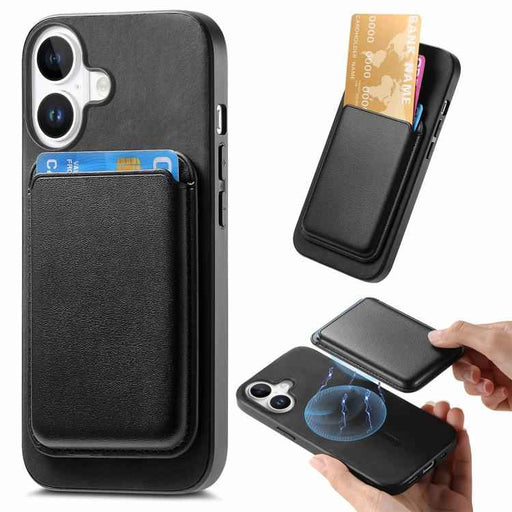 For iPhone 17 Retro Magsafe Card Bag PU Back Cover Phone Case(Black)
