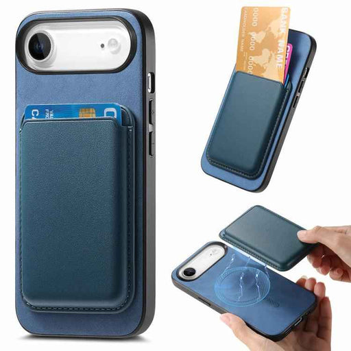 For iPhone Air Retro Magsafe Card Bag PU Back Cover Phone Case(Blue)