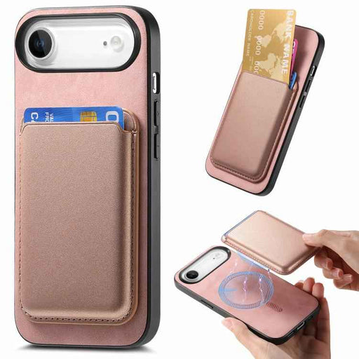 For iPhone Air Retro Magsafe Card Bag PU Back Cover Phone Case(Pink)