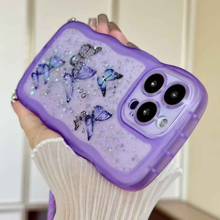 For iPhone 16 Pro Crossbody Wave Edge Butterfly TPU Phone Case(Pink)