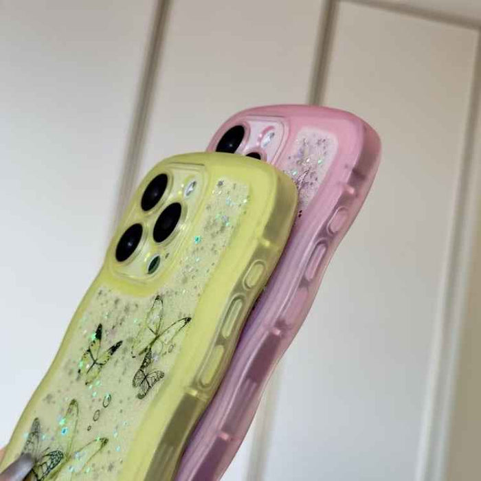 For iPhone 16 Pro Crossbody Wave Edge Butterfly TPU Phone Case(Pink)