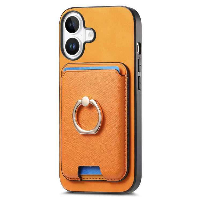 For iPhone 17 Retro Cross Leather Card Bag MagSafe Phone Case(Yellow)