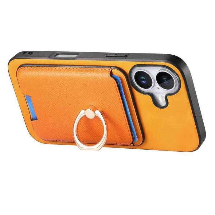 For iPhone 17 Retro Cross Leather Card Bag MagSafe Phone Case(Yellow)