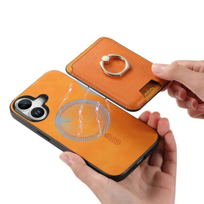 For iPhone 17 Retro Cross Leather Card Bag MagSafe Phone Case(Yellow)