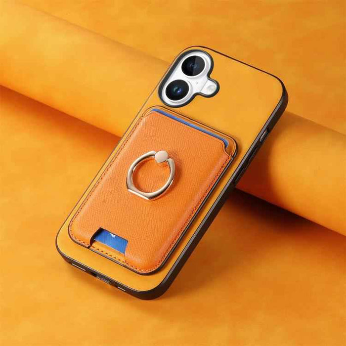 For iPhone 17 Retro Cross Leather Card Bag MagSafe Phone Case(Yellow)