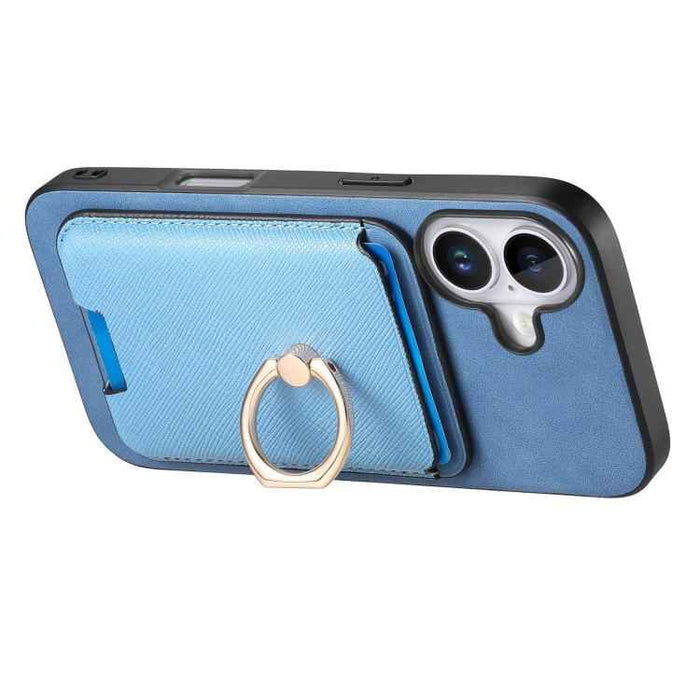For iPhone 17 Retro Cross Leather Card Bag MagSafe Phone Case(Blue)