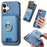 For iPhone 17 Retro Cross Leather Card Bag MagSafe Phone Case(Blue)