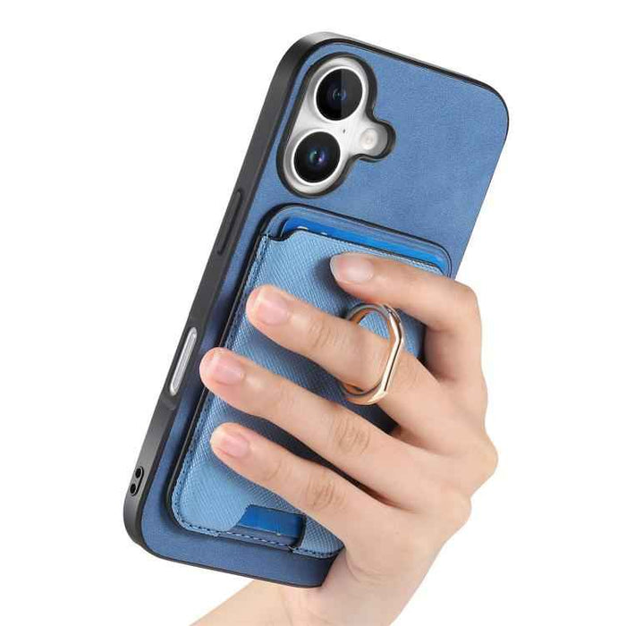For iPhone 17 Retro Cross Leather Card Bag MagSafe Phone Case(Blue)