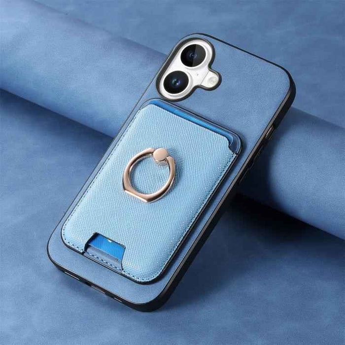 For iPhone 17 Retro Cross Leather Card Bag MagSafe Phone Case(Blue)