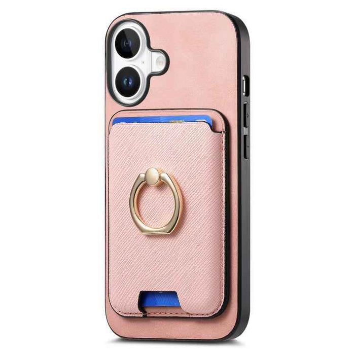 For iPhone 17 Retro Cross Leather Card Bag MagSafe Phone Case(Pink)