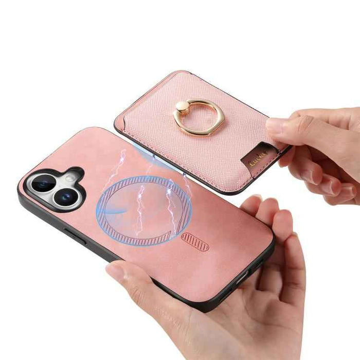 For iPhone 17 Retro Cross Leather Card Bag MagSafe Phone Case(Pink)