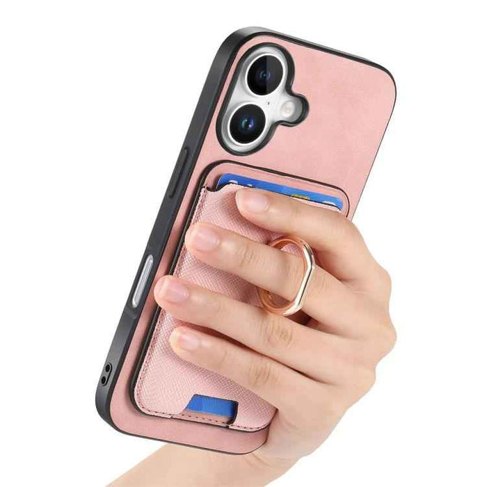 For iPhone 17 Retro Cross Leather Card Bag MagSafe Phone Case(Pink)