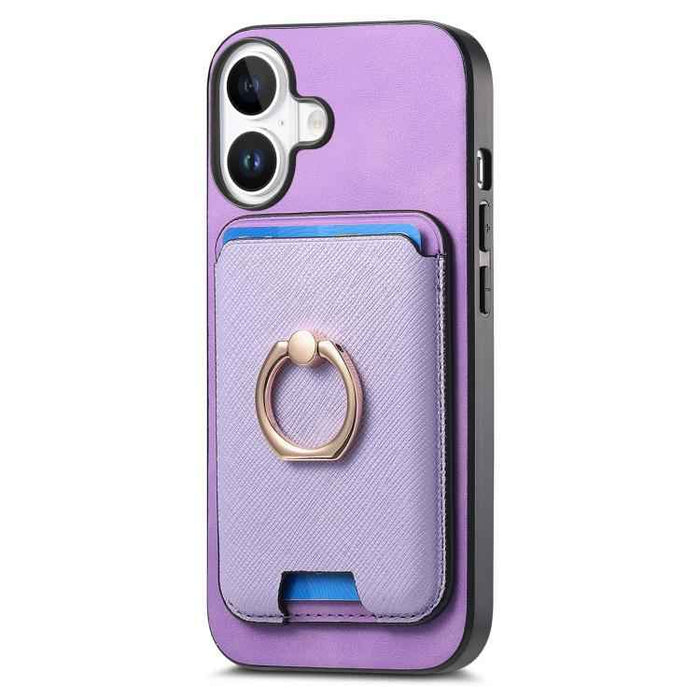 For iPhone 17 Retro Cross Leather Card Bag MagSafe Phone Case(Purple)