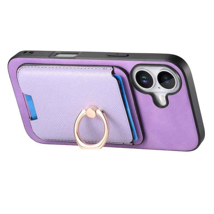For iPhone 17 Retro Cross Leather Card Bag MagSafe Phone Case(Purple)