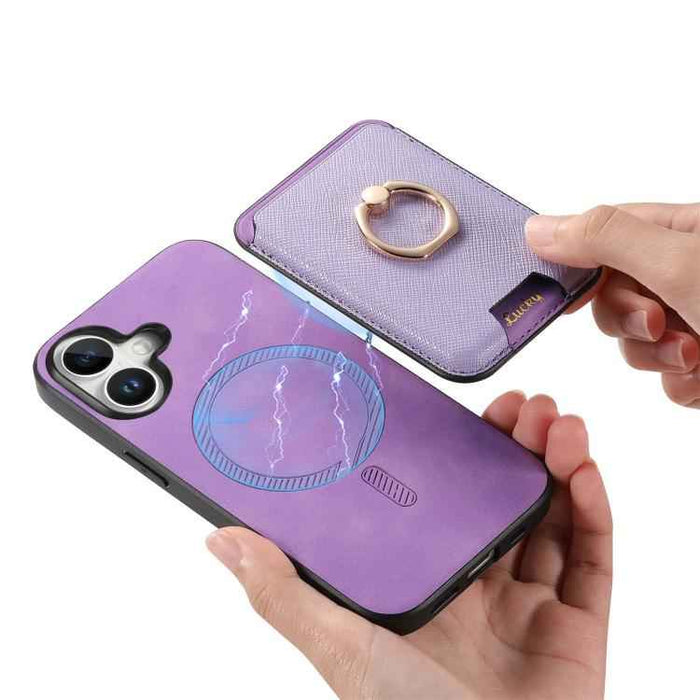 For iPhone 17 Retro Cross Leather Card Bag MagSafe Phone Case(Purple)