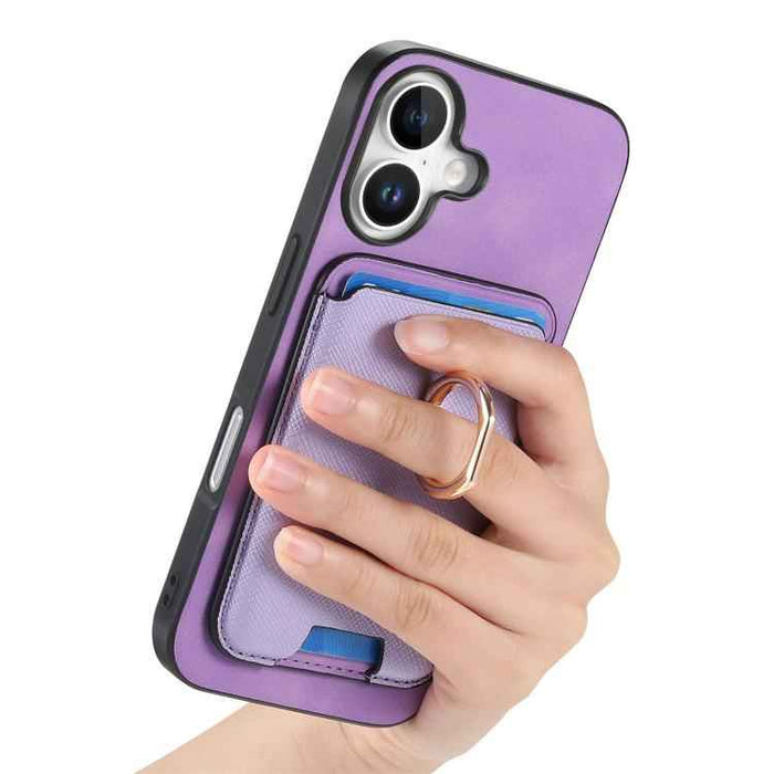 For iPhone 17 Retro Cross Leather Card Bag MagSafe Phone Case(Purple)
