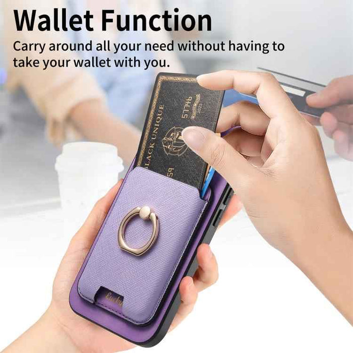 For iPhone 17 Retro Cross Leather Card Bag MagSafe Phone Case(Purple)