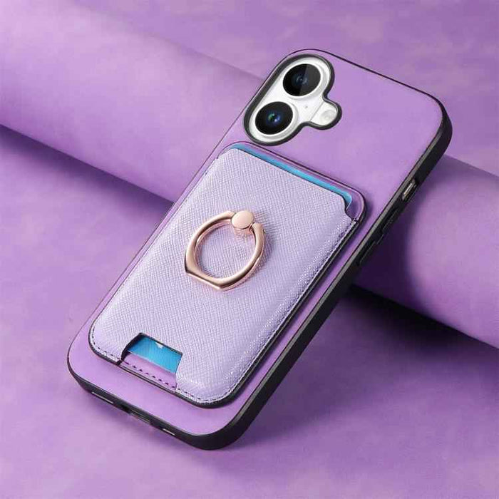 For iPhone 17 Retro Cross Leather Card Bag MagSafe Phone Case(Purple)