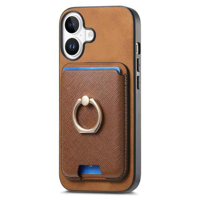 For iPhone 17 Retro Cross Leather Card Bag MagSafe Phone Case(Brown)