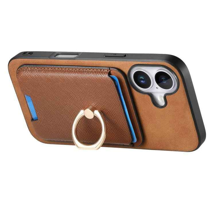 For iPhone 17 Retro Cross Leather Card Bag MagSafe Phone Case(Brown)