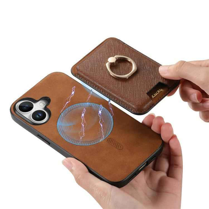 For iPhone 17 Retro Cross Leather Card Bag MagSafe Phone Case(Brown)