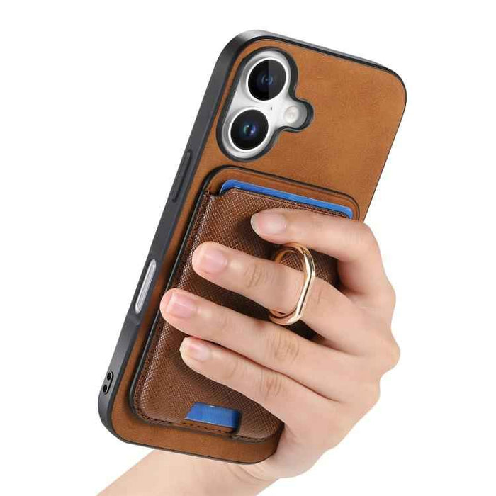 For iPhone 17 Retro Cross Leather Card Bag MagSafe Phone Case(Brown)