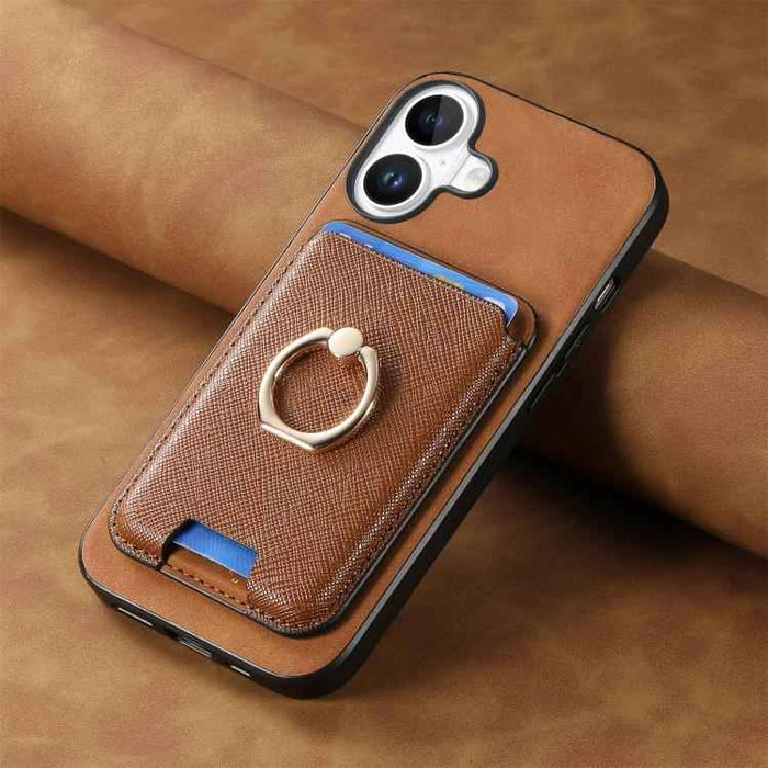 For iPhone 17 Retro Cross Leather Card Bag MagSafe Phone Case(Brown)