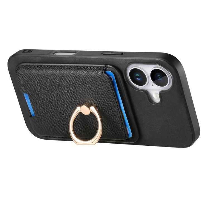 For iPhone 17 Retro Cross Leather Card Bag MagSafe Phone Case(Black)
