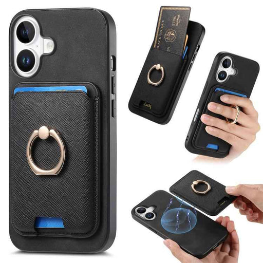 For iPhone 17 Retro Cross Leather Card Bag MagSafe Phone Case(Black)