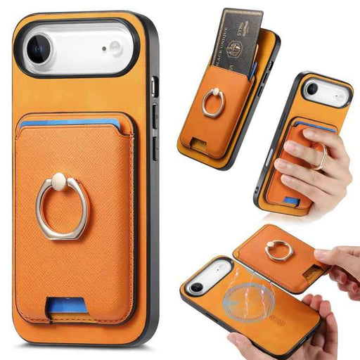 For iPhone Air Retro Cross Leather Card Bag MagSafe Phone Case(Yellow)