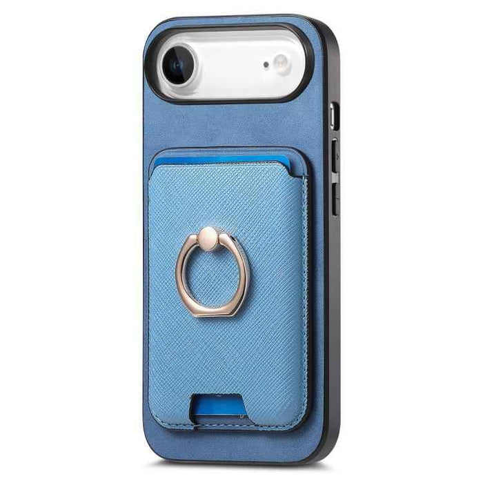 For iPhone Air Retro Cross Leather Card Bag MagSafe Phone Case(Blue)