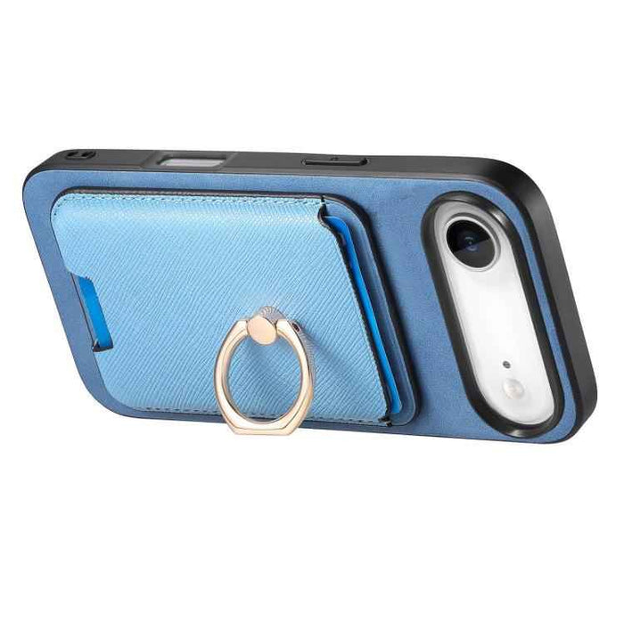 For iPhone Air Retro Cross Leather Card Bag MagSafe Phone Case(Blue)