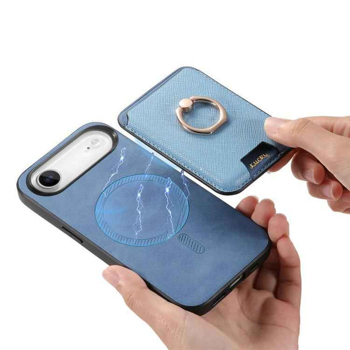 For iPhone Air Retro Cross Leather Card Bag MagSafe Phone Case(Blue)