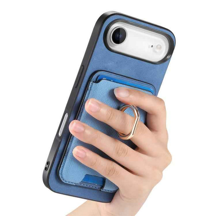 For iPhone Air Retro Cross Leather Card Bag MagSafe Phone Case(Blue)