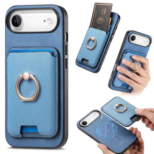 For iPhone Air Retro Cross Leather Card Bag MagSafe Phone Case(Blue)