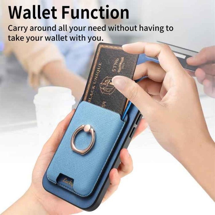 For iPhone Air Retro Cross Leather Card Bag MagSafe Phone Case(Blue)