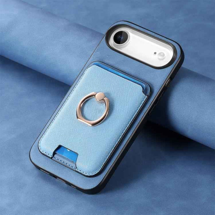 For iPhone Air Retro Cross Leather Card Bag MagSafe Phone Case(Blue)