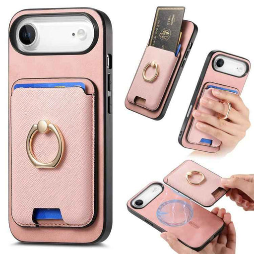 For iPhone Air Retro Cross Leather Card Bag MagSafe Phone Case(Pink)