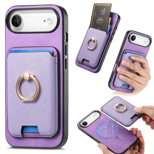 For iPhone Air Retro Cross Leather Card Bag MagSafe Phone Case(Purple)