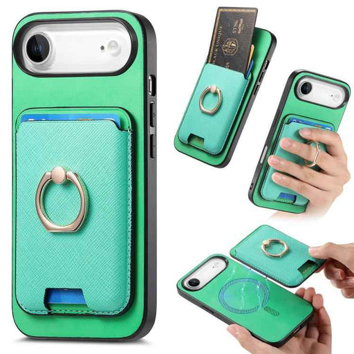 For iPhone Air Retro Cross Leather Card Bag MagSafe Phone Case(Green)