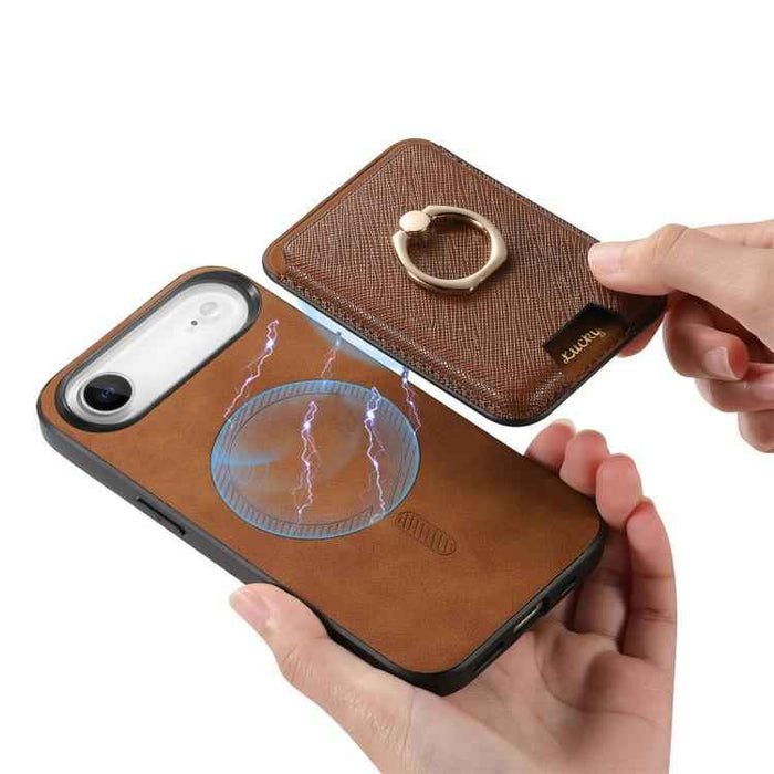 For iPhone Air Retro Cross Leather Card Bag MagSafe Phone Case(Brown)