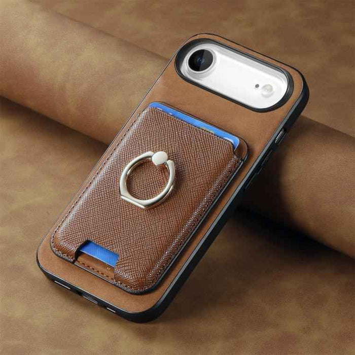 For iPhone Air Retro Cross Leather Card Bag MagSafe Phone Case(Brown)