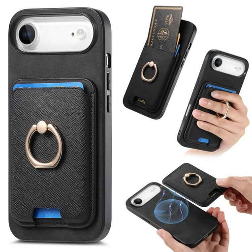 For iPhone Air Retro Cross Leather Card Bag MagSafe Phone Case(Black)