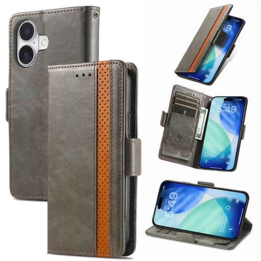 For iPhone 17 CaseNeo Splicing Dual Magnetic Buckle Leather Phone Case(Gray)