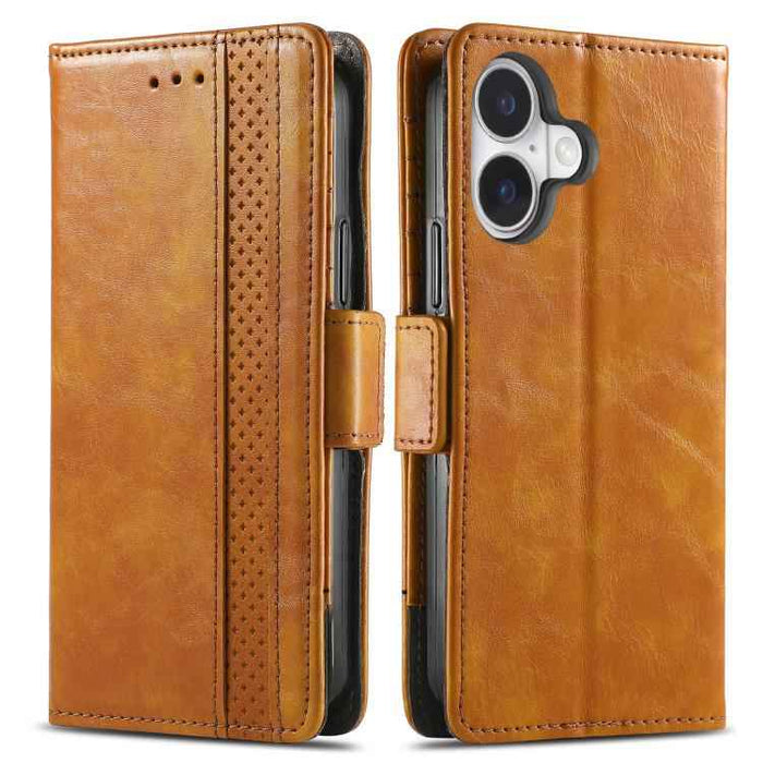 For iPhone 17 CaseNeo Splicing Dual Magnetic Buckle Leather Phone Case(Khaki)