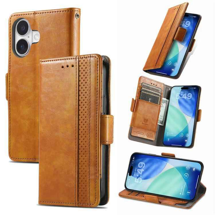 For iPhone 17 CaseNeo Splicing Dual Magnetic Buckle Leather Phone Case(Khaki)