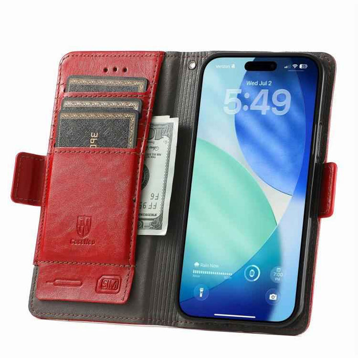 For iPhone 17 CaseNeo Splicing Dual Magnetic Buckle Leather Phone Case(Red)