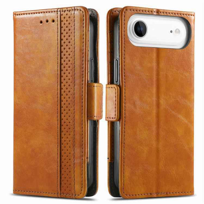 For iPhone Air CaseNeo Splicing Dual Magnetic Buckle Leather Phone Case(Khaki)