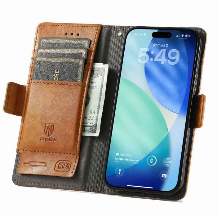 For iPhone Air CaseNeo Splicing Dual Magnetic Buckle Leather Phone Case(Khaki)